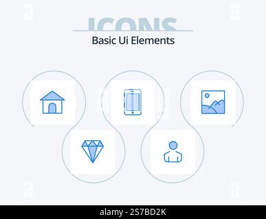 Basic Ui Elements Blue Icon Pack 5 Icon Design. picture. image. hose. call. mobile Stock Vector