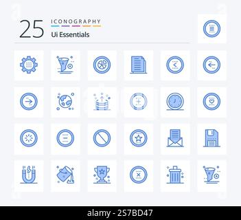 Ui Essentials 25 Blue Color icon pack including documents. copy. remove. report. diagram Stock Vector