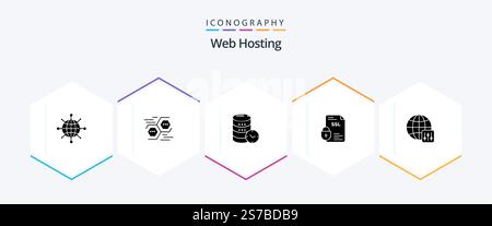 Web Hosting 25 Glyph icon pack including banking . watch. hexagon . web . security Stock Vector