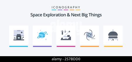 Space Exploration And Next Big Things Flat 5 Icon Pack Including gravitational. field. biology. cosmos. research. Creative Icons Design Stock Vector