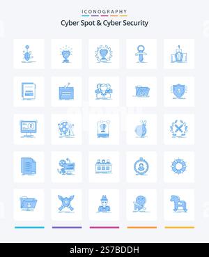 Creative Cyber Spot And Cyber Security 25 Blue icon pack  Such As leadership. crown. reward. noob. newbie Stock Vector