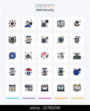Creative Web Security 25 Line FIlled icon pack  Such As anonymous. information. data. document. classified Stock Vector
