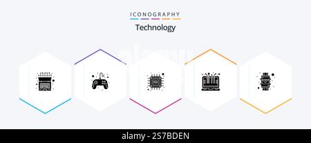 Technology 25 Glyph icon pack including email. device. chip. computer. tech Stock Vector