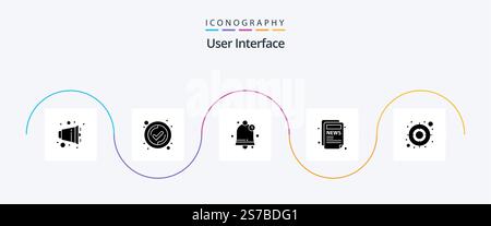 User Interface Glyph 5 Icon Pack Including . user. notification. target. news Stock Vector