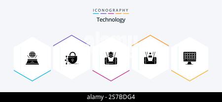 Technology 25 Glyph icon pack including . technology. cell. computer. man Stock Vector