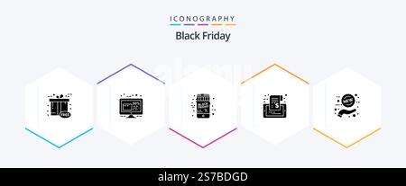 Black Friday 25 Glyph icon pack including tag. phone. friday. mobile. discount Stock Vector