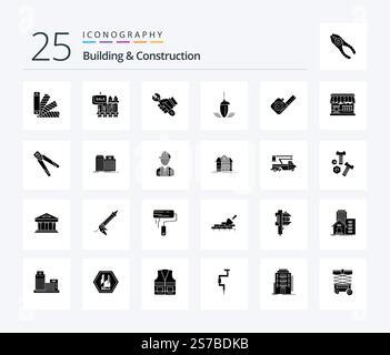 Building And Construction 25 Solid Glyph icon pack including measurement. sinker. garden. hand. fix Stock Vector