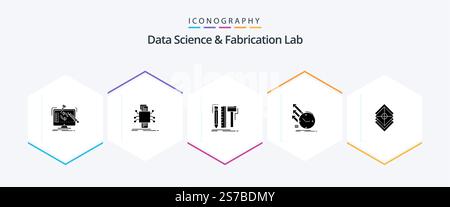 Data Science And Fabrication Lab 25 Glyph icon pack including of. detection. processing. pencil. digital Stock Vector