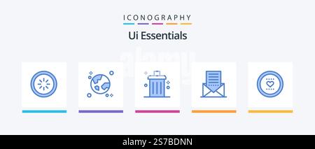 Ui Essentials Blue 5 Icon Pack Including envelope. communication. globe. remove. delete. Creative Icons Design Stock Vector