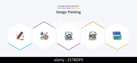 Design Thinking 25 FilledLine icon pack including . message. file. communication. file Stock Vector