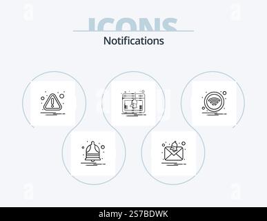 Notifications Line Icon Pack 5 Icon Design. notification. activity. notification. web. attention Stock Vector