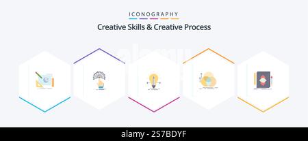 Creative Skills And Creative Process 25 Flat icon pack including alignment. balance. digital. pencil. solution Stock Vector