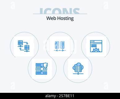 Web Hosting Blue Icon Pack 5 Icon Design. web brower. server. server hosting. data. data Stock Vector