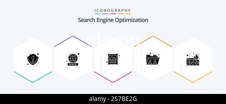 Seo 25 Glyph icon pack including firewall. sharing. advertising. folder. picture Stock Vector