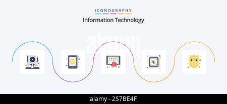 Information Technology Flat 5 Icon Pack Including processing. chip. mobile. central. phone Stock Vector