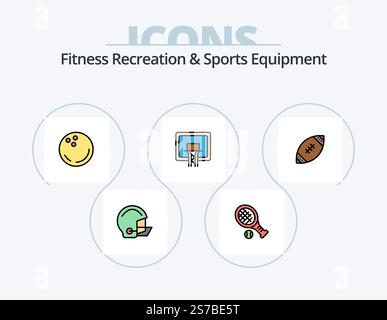 Fitness Recreation And Sports Equipment Line Filled Icon Pack 5 Icon Design. achievment. gloves. bag. glove. stick Stock Vector