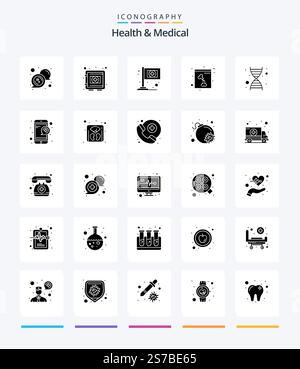 Creative Health And Medical 25 Glyph Solid Black icon pack  Such As genome. dna. security box. xray. bone Stock Vector