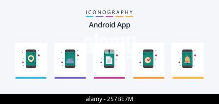 Android App Flat 5 Icon Pack Including interface. ui. data. essential. app. Creative Icons Design Stock Vector