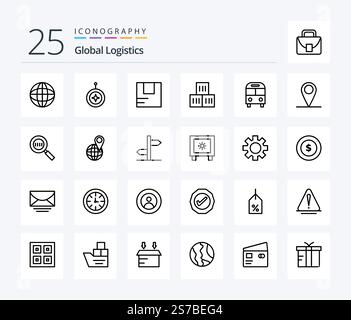 Global Logistics 25 Line icon pack including transport. deliver. honor. bus. transportation Stock Vector