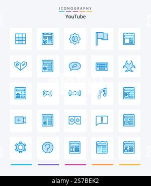 Creative Youtube 25 Blue icon pack  Such As gamepad. ui. setting. basic. ui Stock Vector