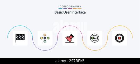 Basic Line Filled Flat 5 Icon Pack Including . pin. user. basic Stock Vector