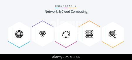 Network And Cloud Computing 25 Line icon pack including computer. network. cloud. data. technology Stock Vector