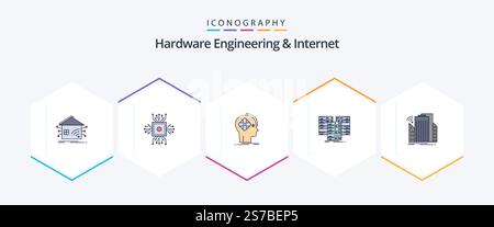Hardware Engineering And Internet 25 FilledLine icon pack including data. center. processor. mind. future Stock Vector