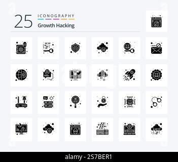 Hacking 25 Solid Glyph icon pack including virus. error. private. cloud storage. ssl Stock Vector