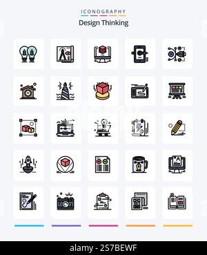 Creative Design Thinking 25 Line FIlled icon pack  Such As pencil. education. paper. duplicate. file Stock Vector