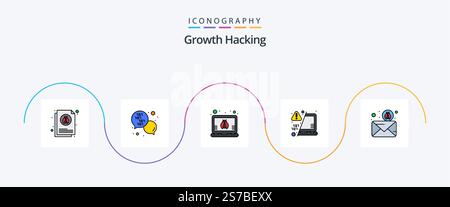 Hacking Line Filled Flat 5 Icon Pack Including forward. warn. message. transfer. decode Stock Vector