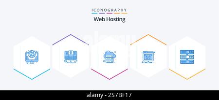 Web Hosting 25 Blue icon pack including backup. hosting. database. database. web Stock Vector