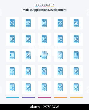 Creative Mobile Application Development 25 Blue icon pack  Such As application. mobile application. upload. mobile. unlock Stock Vector