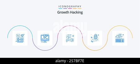 Hacking Blue 5 Icon Pack Including privacy. hand. theft. security. private Stock Vector