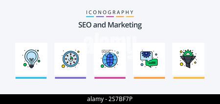 Seo Line Filled 5 Icon Pack Including growth. eye. lifebuoy. communication. bubble. Creative Icons Design Stock Vector