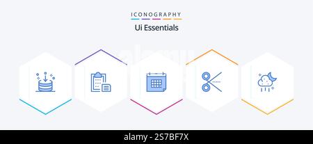 Ui Essentials 25 Blue icon pack including scissors. cut. paper. event. date Stock Vector