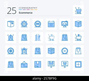 Ecommerce 25 Blue Color icon pack including schedule. date. gear. calendar. e commerce Stock Vector
