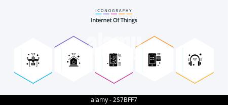 Internet Of Things 25 Glyph icon pack including wifi. internet. internet. credit. wifi Stock Vector