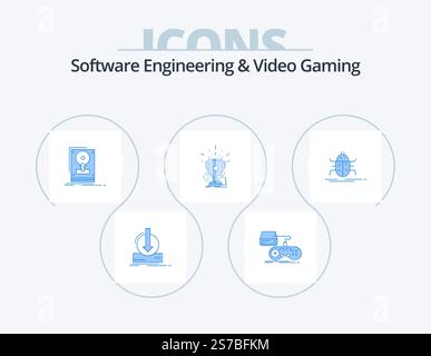 Software Engineering And Video Gaming Blue Icon Pack 5 Icon Design. dlc ...