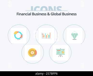 Financial Business And Global Business Flat Icon Pack 5 Icon Design. diamound. down. graph. up. graph Stock Vector