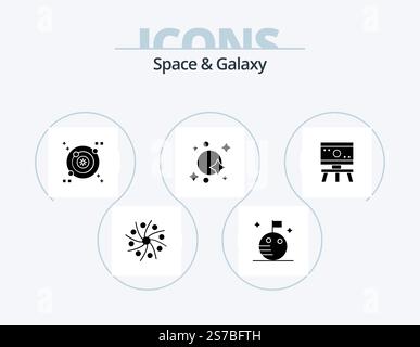 Space And Galaxy Glyph Icon Pack 5 Icon Design. board. spaceship. galaxy. space. galaxy Stock Vector