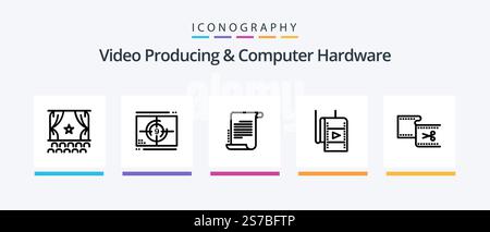 Video Producing And Computer Hardware Line 5 Icon Pack Including directors. chair. movie. share. movie. Creative Icons Design Stock Vector