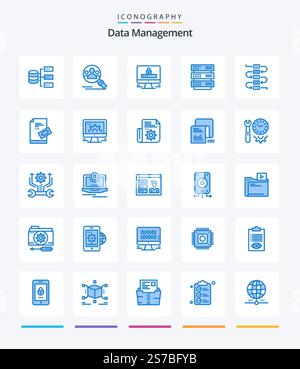 Creative Data Management 25 Blue icon pack  Such As note. network. computer. storage. server Stock Vector