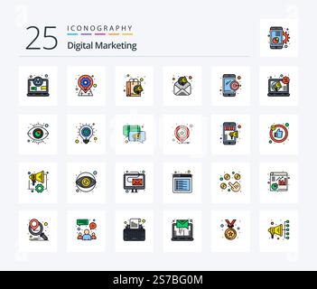Digital Marketing 25 Line Filled icon pack including digital marketing. email marketing. pin. digital marketing. shopping Stock Vector