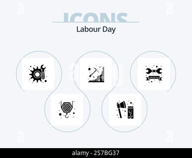 Labour Day Glyph Icon Pack 5 Icon Design. repair. pickaxe. gear. pick. digging Stock Vector