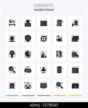 Creative Auction 25 Glyph Solid Black icon pack  Such As interaction. apps. stopwatch. app. history Stock Vector