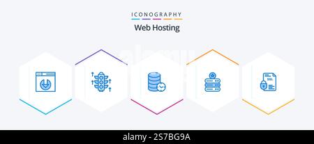 Web Hosting 25 Blue icon pack including document. banking. service. storage. data storage Stock Vector