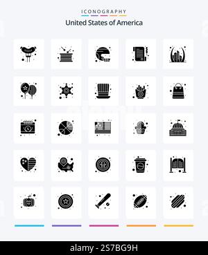 Creative Usa 25 Glyph Solid Black icon pack  Such As arch. receipt. american. paper. state Stock Vector