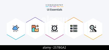 Ui Essentials 25 FilledLine icon pack including listing. detail. puzzle. design. time Stock Vector