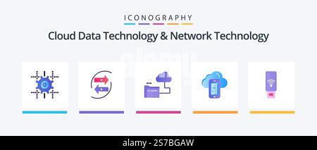 Cloud Data Technology And Network Technology Flat 5 Icon Pack Including cell. computing. money. cloud . storage. Creative Icons Design Stock Vector