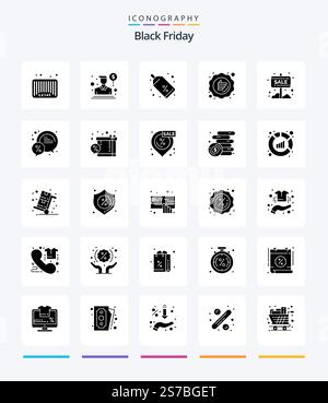 Creative Black Friday 25 Glyph Solid Black icon pack  Such As sale. like. salesman. guarantee. price tag Stock Vector
